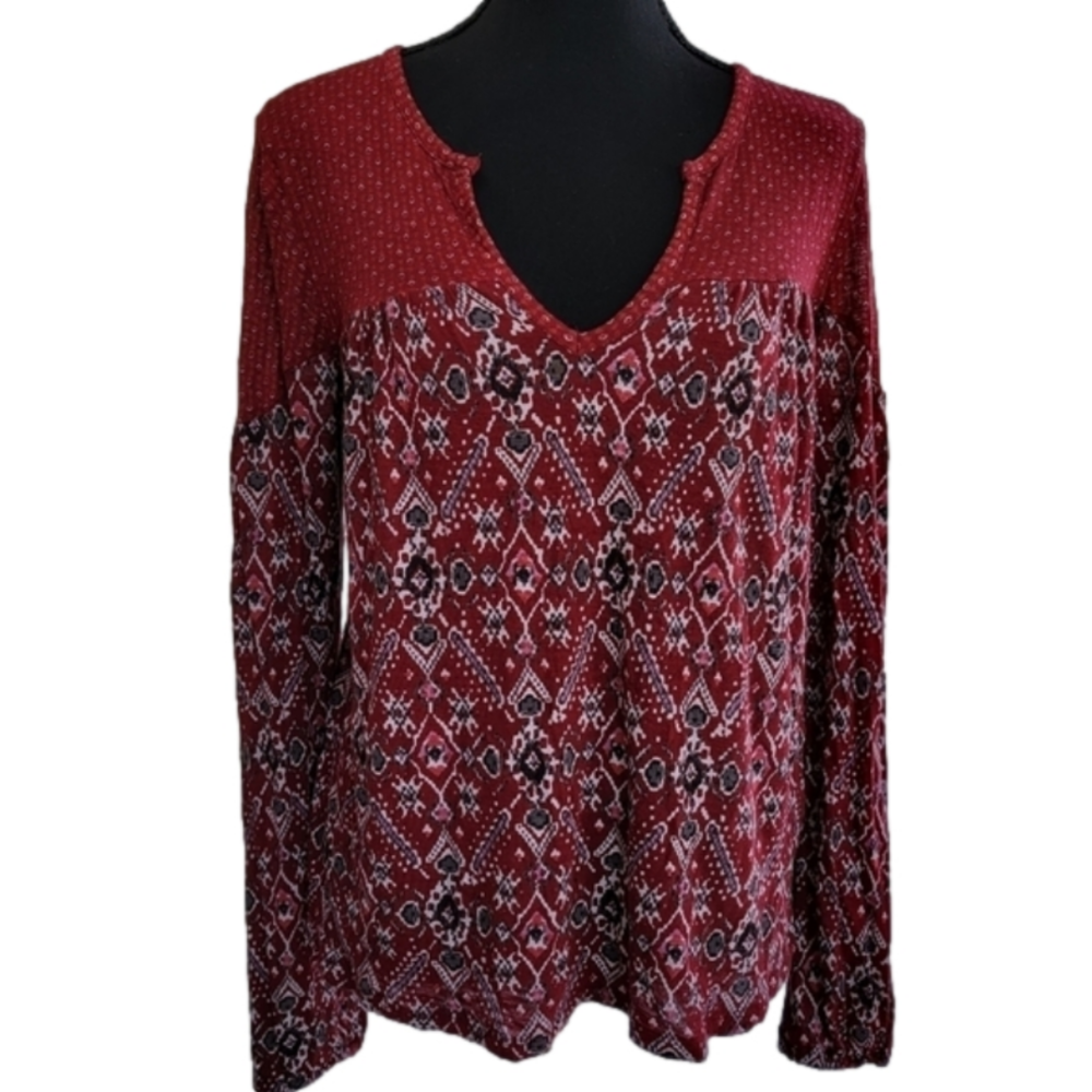 Lucky Brand Red Aztec V-Neck Long Sleeve Tunic - Size S/P